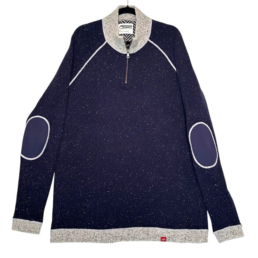 Mountain Khakis‎ Mens XLT Navy Speckled Fleck Quarter Zip Sweater Elbow Patches